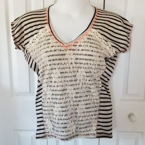Daytrip Striped With Lace Small Oat & Navy Top